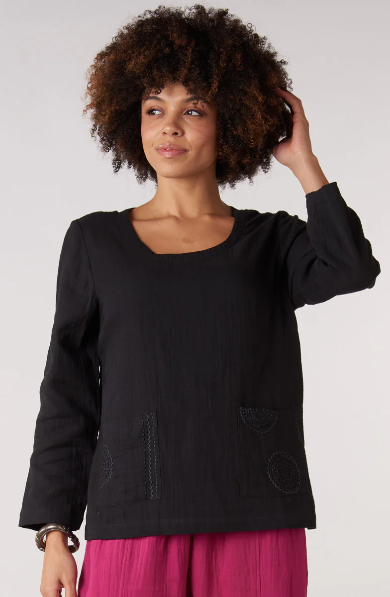 Kasuri Double Gauze Round-Neck Popover Top - Image 8