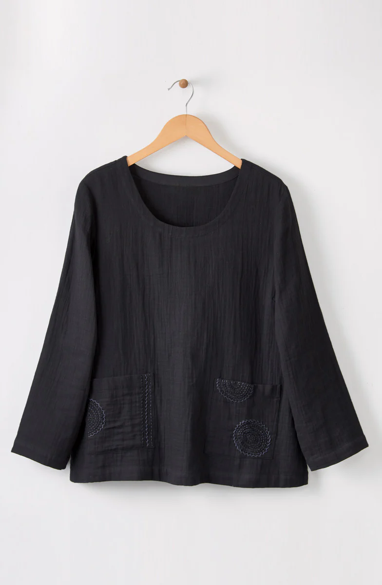Kasuri Double Gauze Round-Neck Popover Top - Image 9