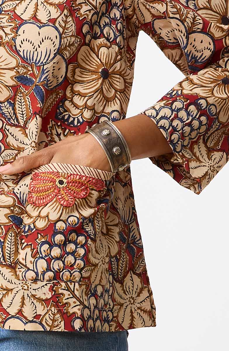 Kasuri Natural Dye Round-Neck Popover Top - Scarlet/Multi - Image 3