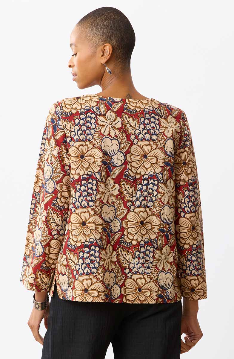 Kasuri Natural Dye Round-Neck Popover Top - Scarlet/Multi - Image 4