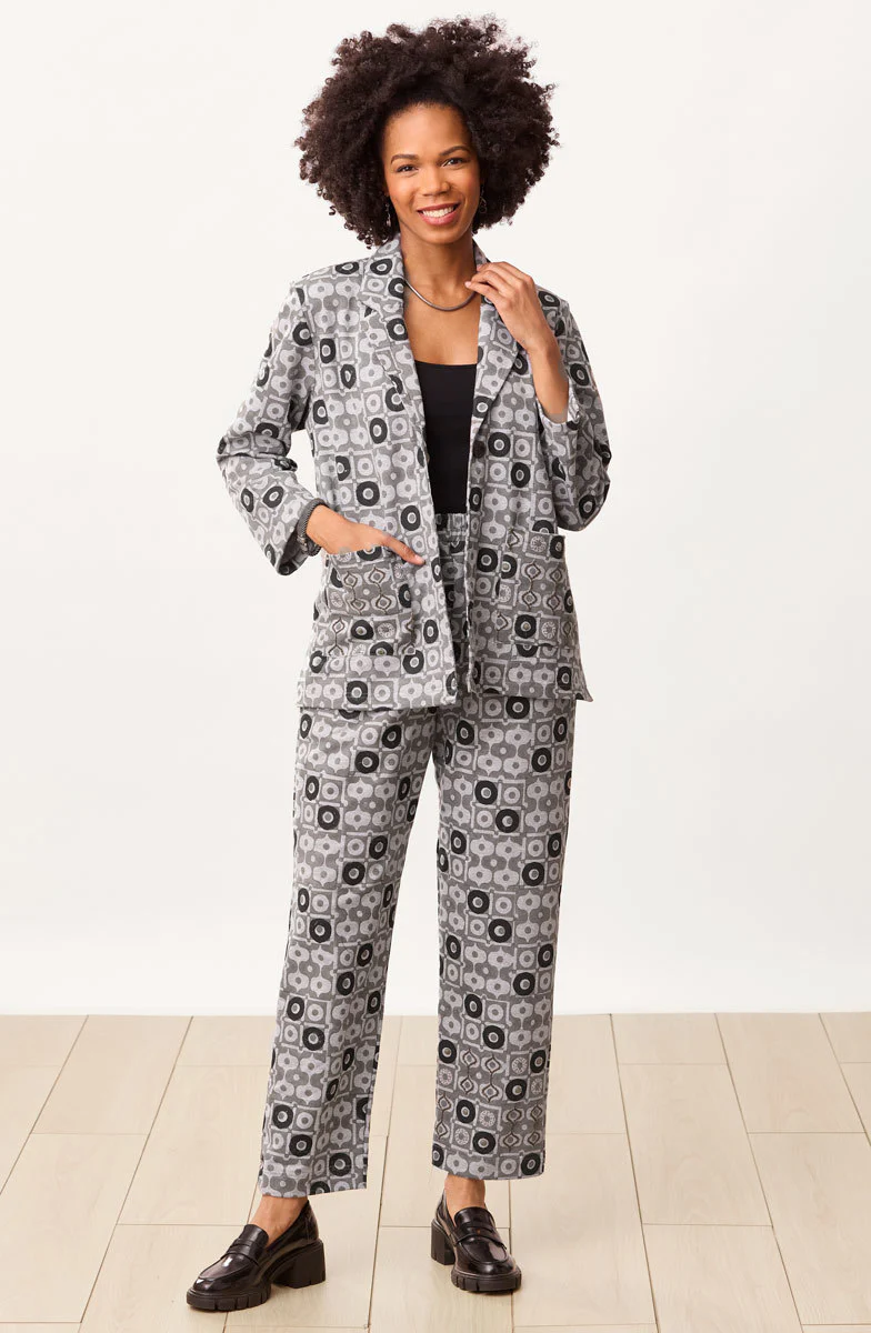 Kavya Block Print French Terry Pant - Heather grey/Black - Image 5