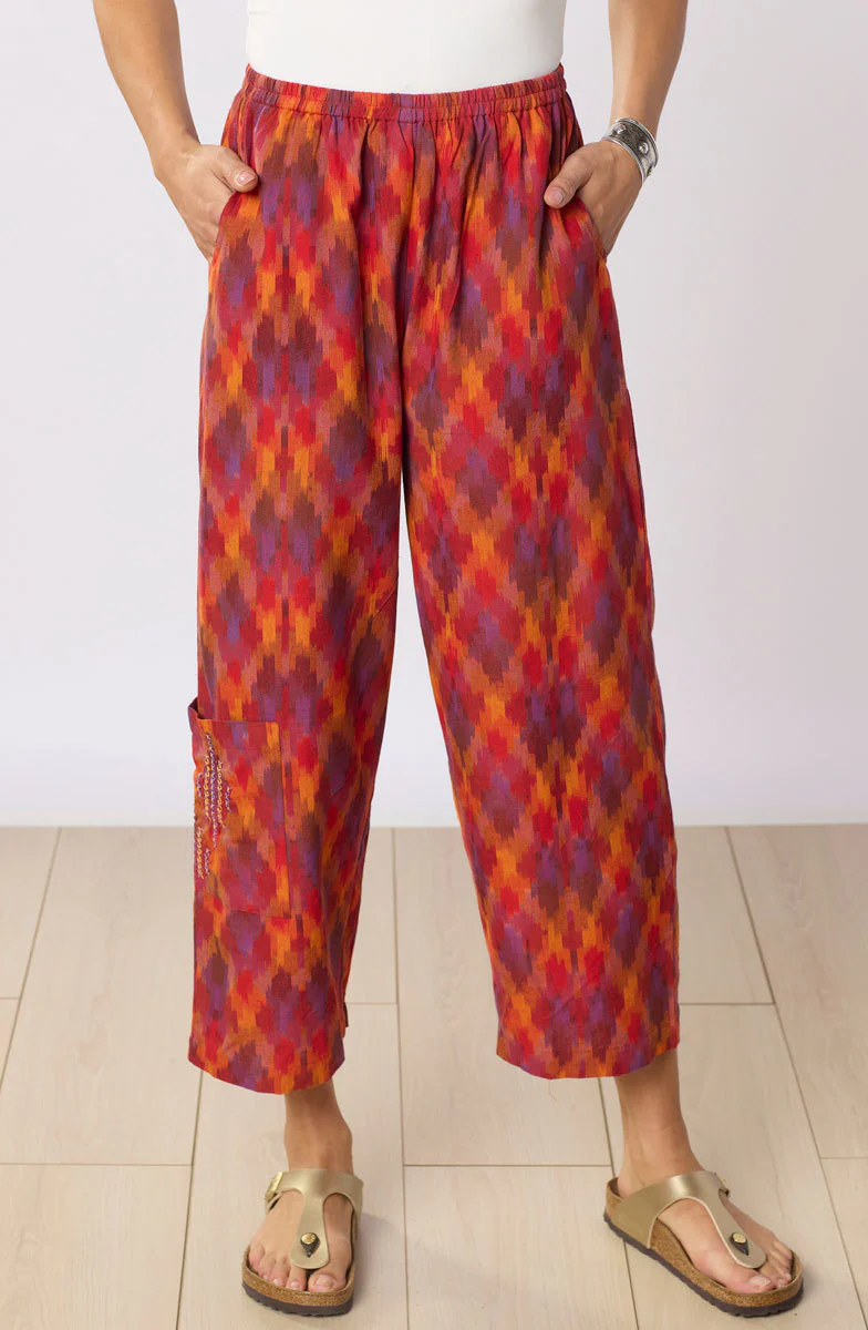 Kesari Ikat Pull-On Cargo Crop Pant - Fire red/Multi - Image 3