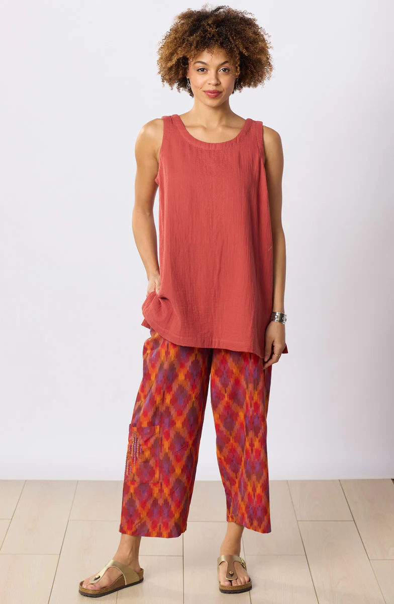 Kesari Ikat Pull-On Cargo Crop Pant - Fire red/Multi - Image 4