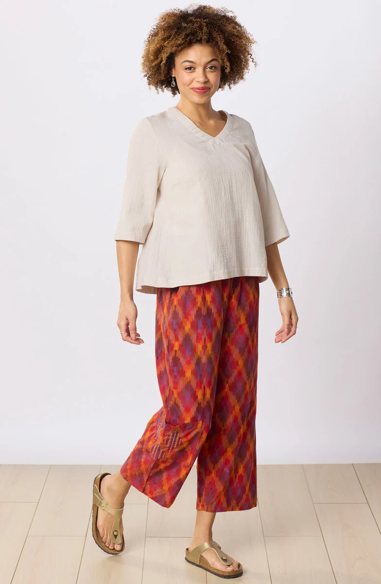 Kesari Ikat Pull-On Cargo Crop Pant - Fire red/Multi - Image 5