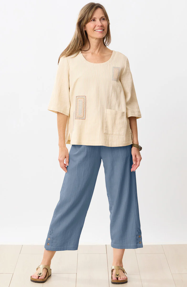 Kesari Cotton Dobby Gauze Crop Pant