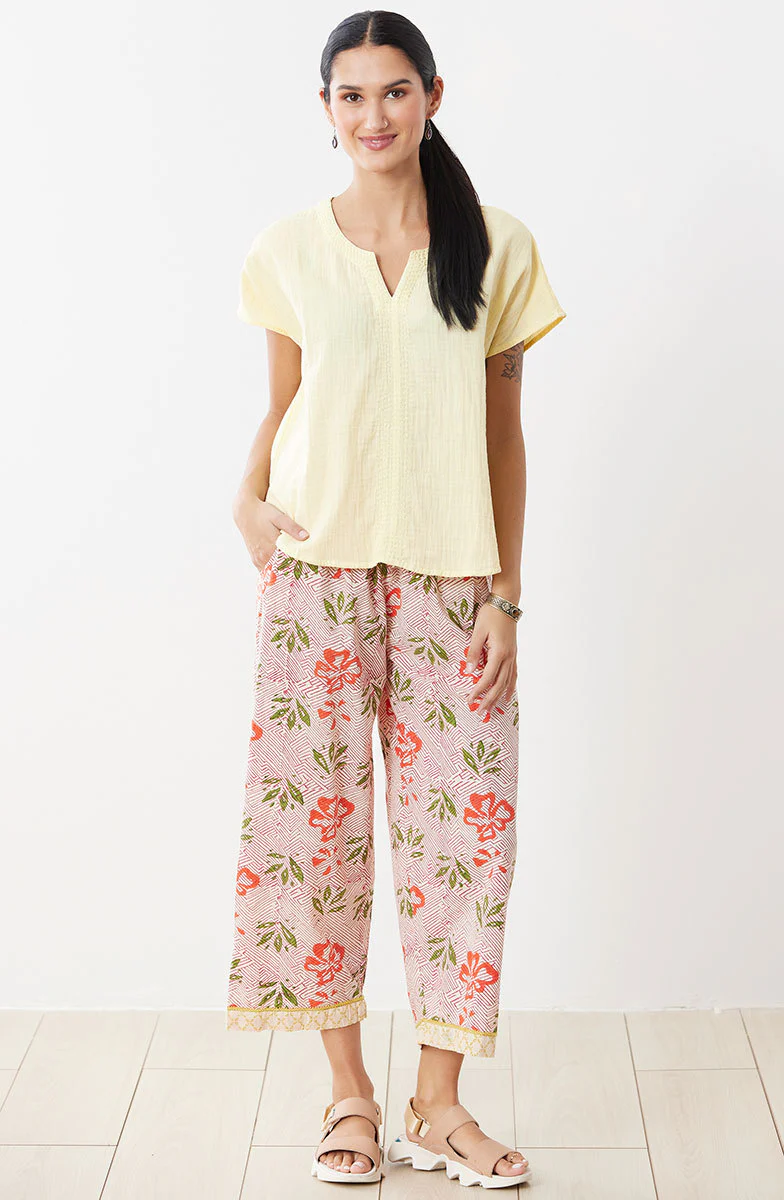 Kesari Organic Cotton Pull-On Crop Pant - Strawberry/Multi - Image 4