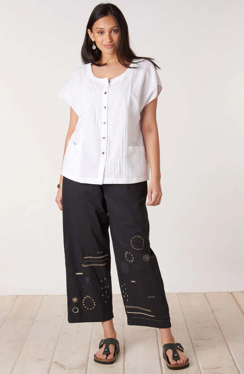 Kesari Organic Cotton Embroidered Crop Pant - Black - Image 4