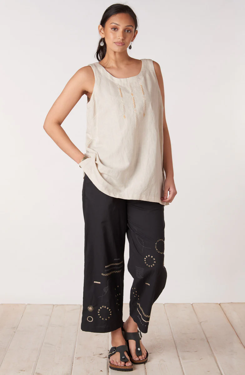 Kesari Organic Cotton Embroidered Crop Pant - Black - Image 5