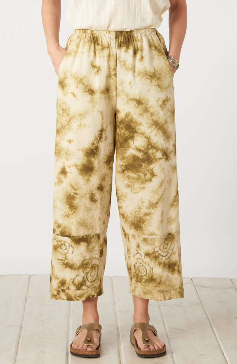 Kesari Cotton Twill Tie-Dye Pull-On Crop Pant - Algae green Shibori - Image 3