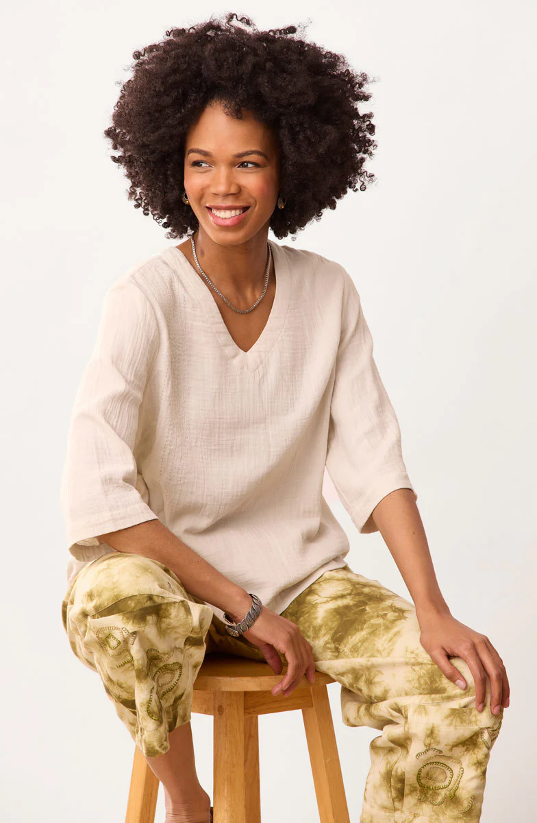 Kesari Cotton Twill Tie-Dye Pull-On Crop Pant - Algae green Shibori - Image 4