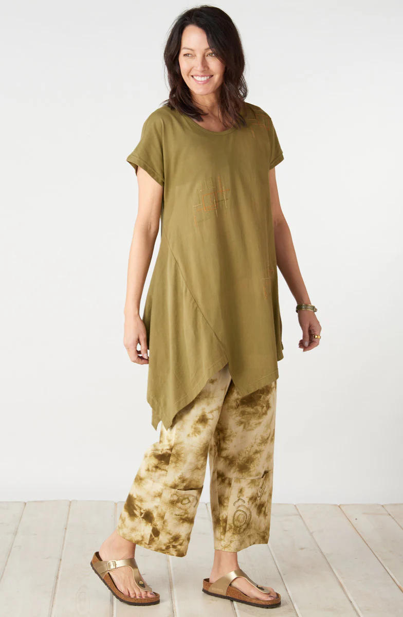 Kesari Cotton Twill Tie-Dye Pull-On Crop Pant - Algae green Shibori - Image 5