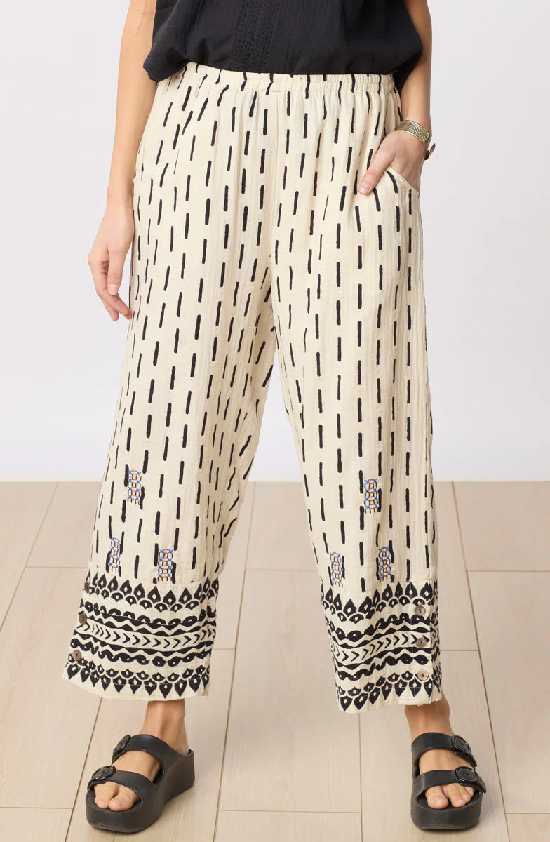 Kesari Cotton Double Gauze Crop Pant - Natural/Black - Image 3
