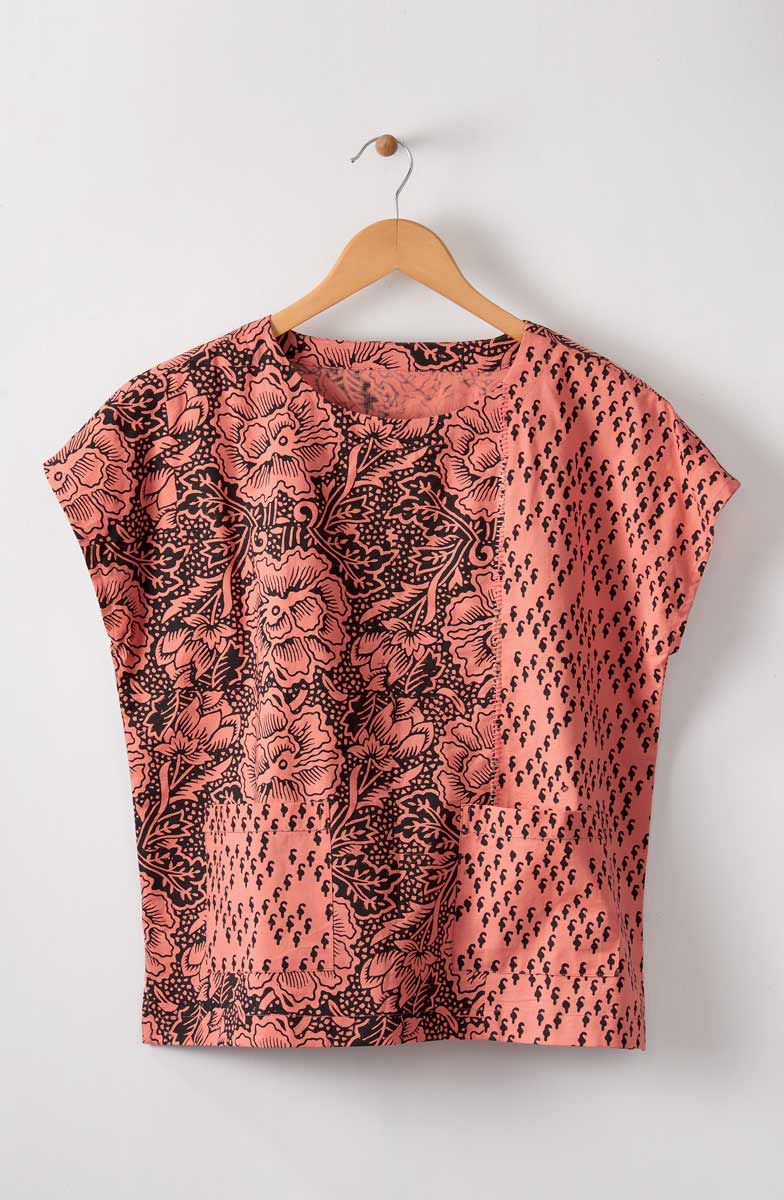 Khoba Organic Cotton Cap-Sleeve Top - Grapefruit/Ebony