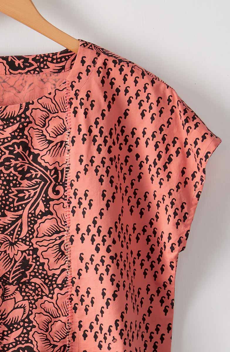 Khoba Organic Cotton Cap-Sleeve Top - Grapefruit/Ebony - Image 2