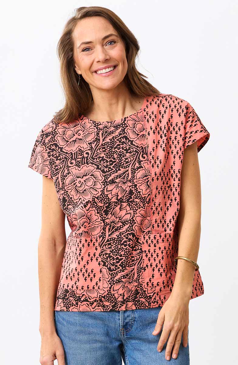 Khoba Organic Cotton Cap-Sleeve Top - Grapefruit/Ebony - Image 4