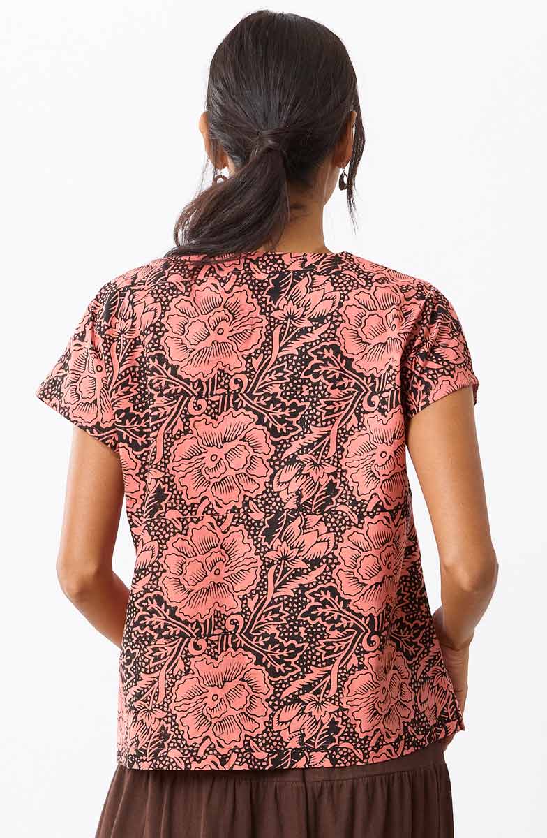 Khoba Organic Cotton Cap-Sleeve Top - Grapefruit/Ebony - Image 5