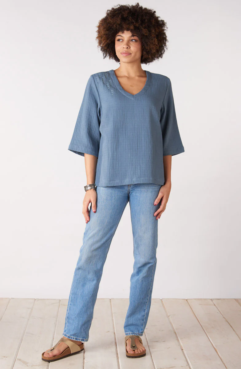 Kochi Dobby Gauze V-Neck Top - Image 5