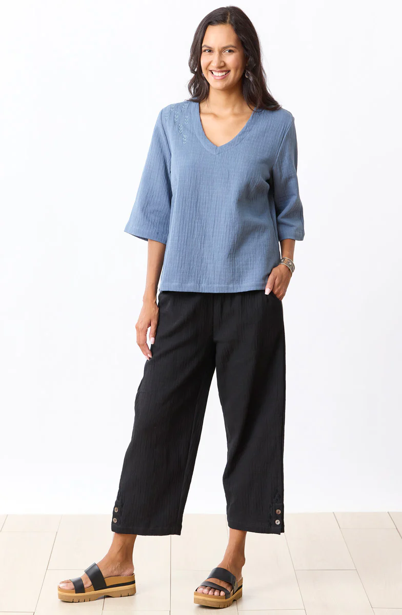 Kochi Dobby Gauze V-Neck Top - Image 7
