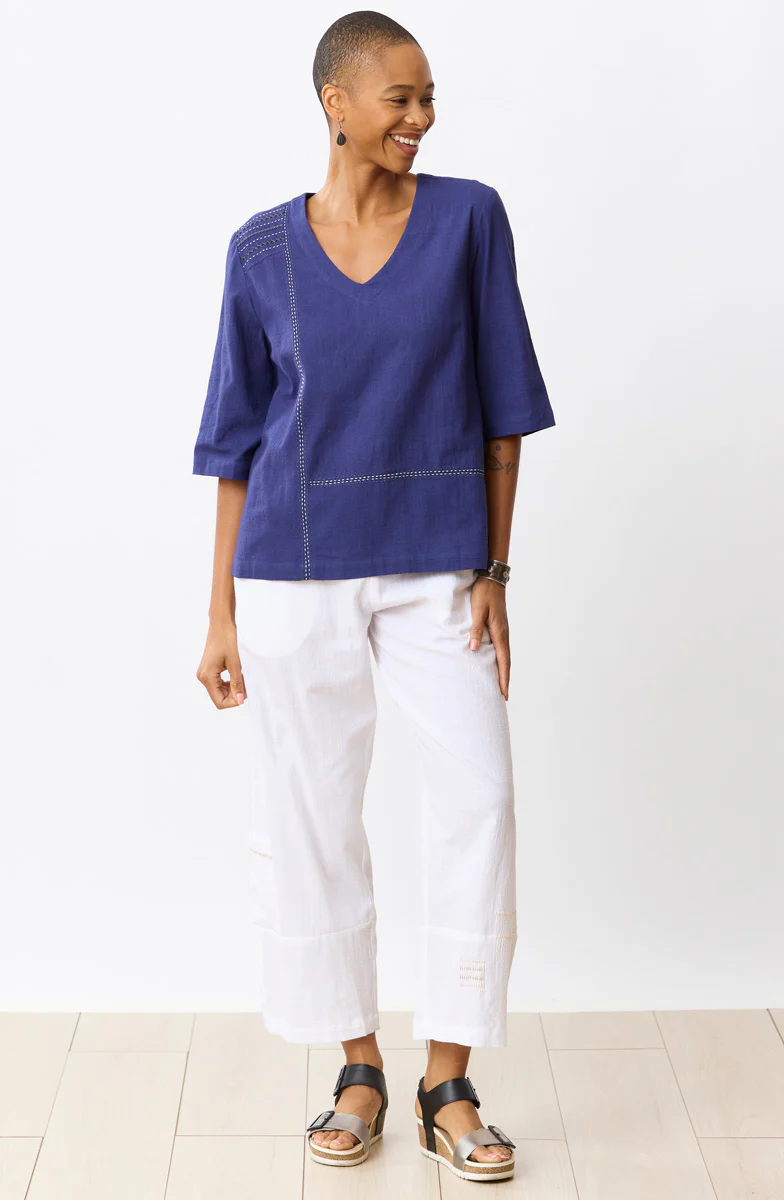 Kochi Slub Cotton V-Neck Top - Image 11