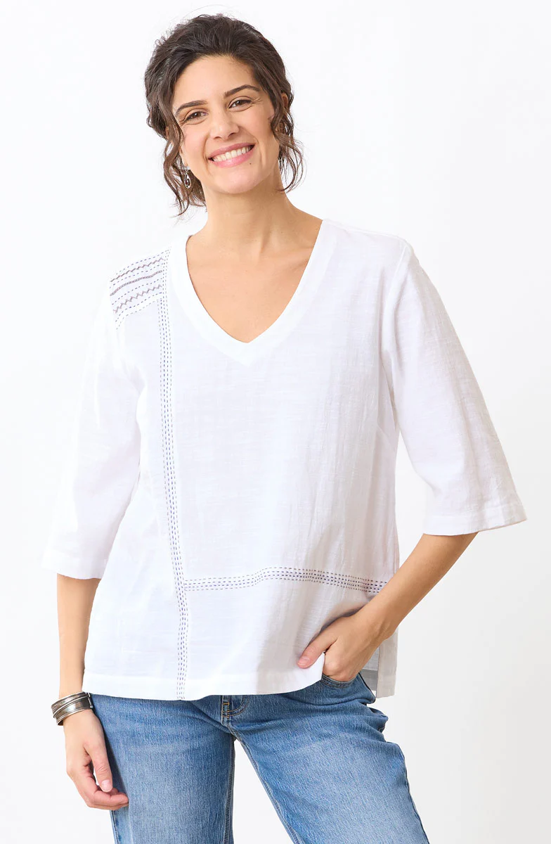 Kochi Slub Cotton V-Neck Top - Image 2