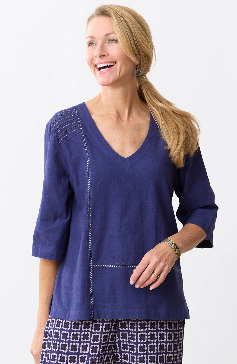 Kochi Slub Cotton V-Neck Top - Image 8
