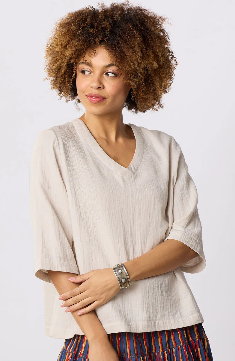 Kochi Double Gauze V-Neck Top - Image 16