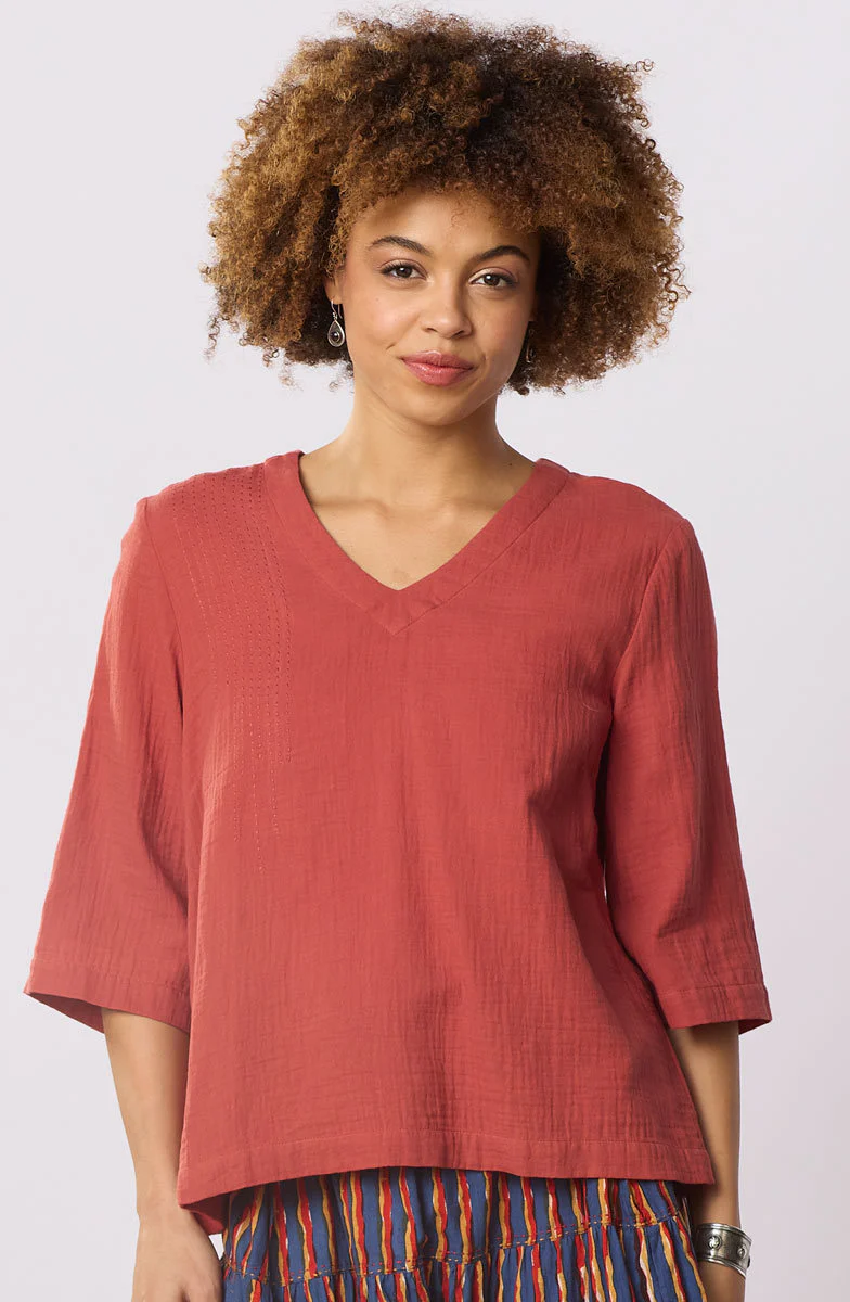Kochi Double Gauze V-Neck Top - Image 26