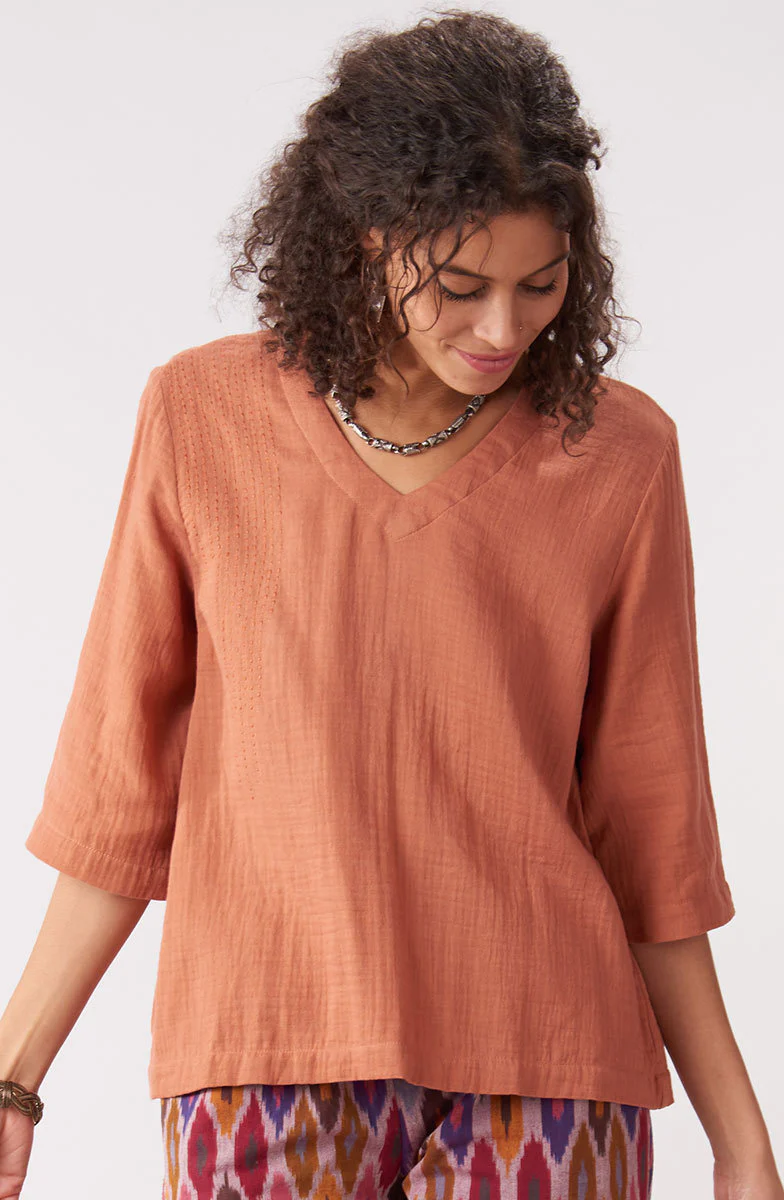Kochi Double Gauze V-Neck Top - Image 37