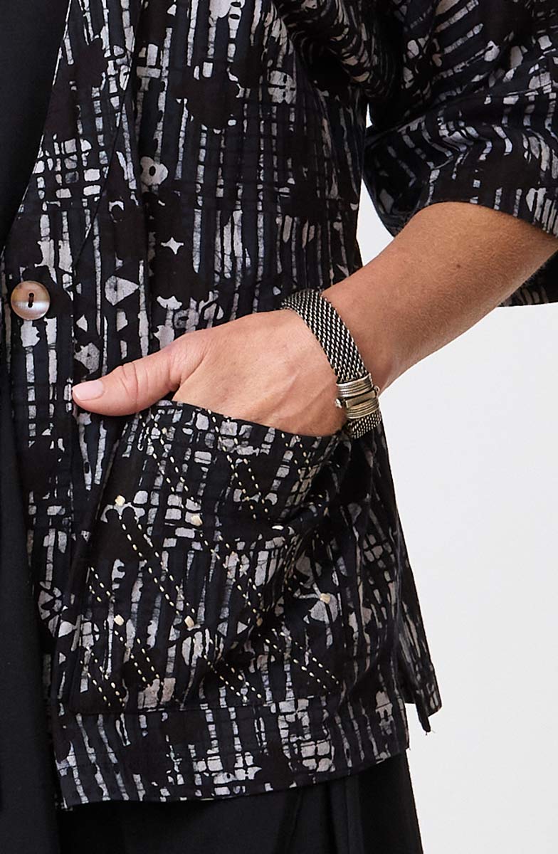 Kolkata Drop-Shoulder Batik Knit Jacket - Black - Image 2