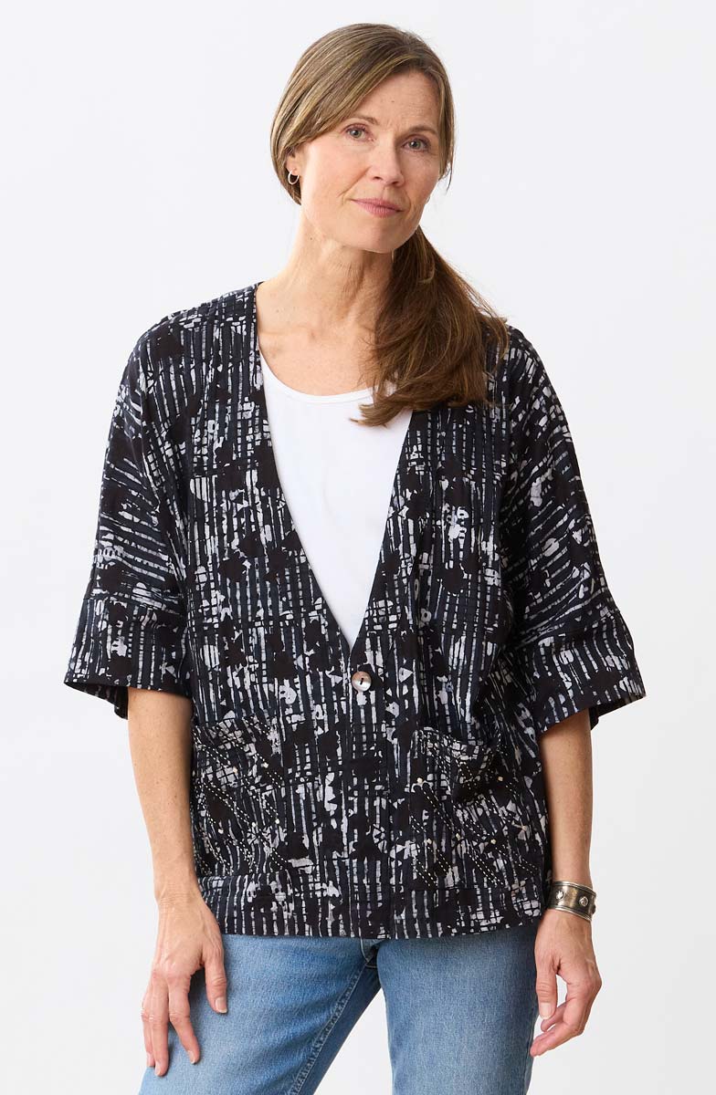 Kolkata Drop-Shoulder Batik Knit Jacket - Black - Image 5