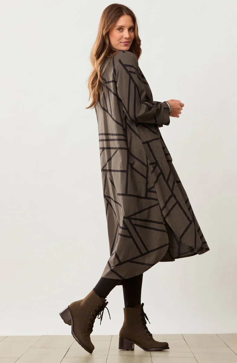 V-Neck Long-Sleeve Kurta Midi Dress - Dark olive - Image 4