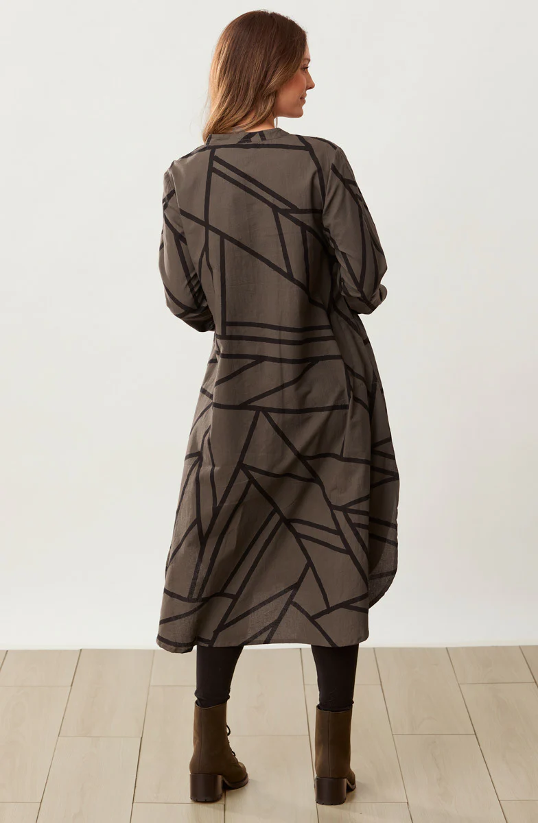 V-Neck Long-Sleeve Kurta Midi Dress - Dark olive - Image 5