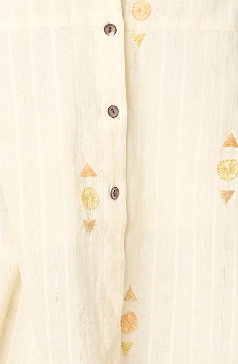 Lasksha Lightweight Button-Down Embroidered Shirt - Cream - Image 3