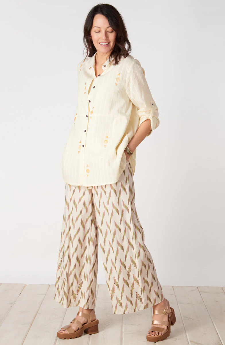 Lasksha Lightweight Button-Down Embroidered Shirt - Cream - Image 7