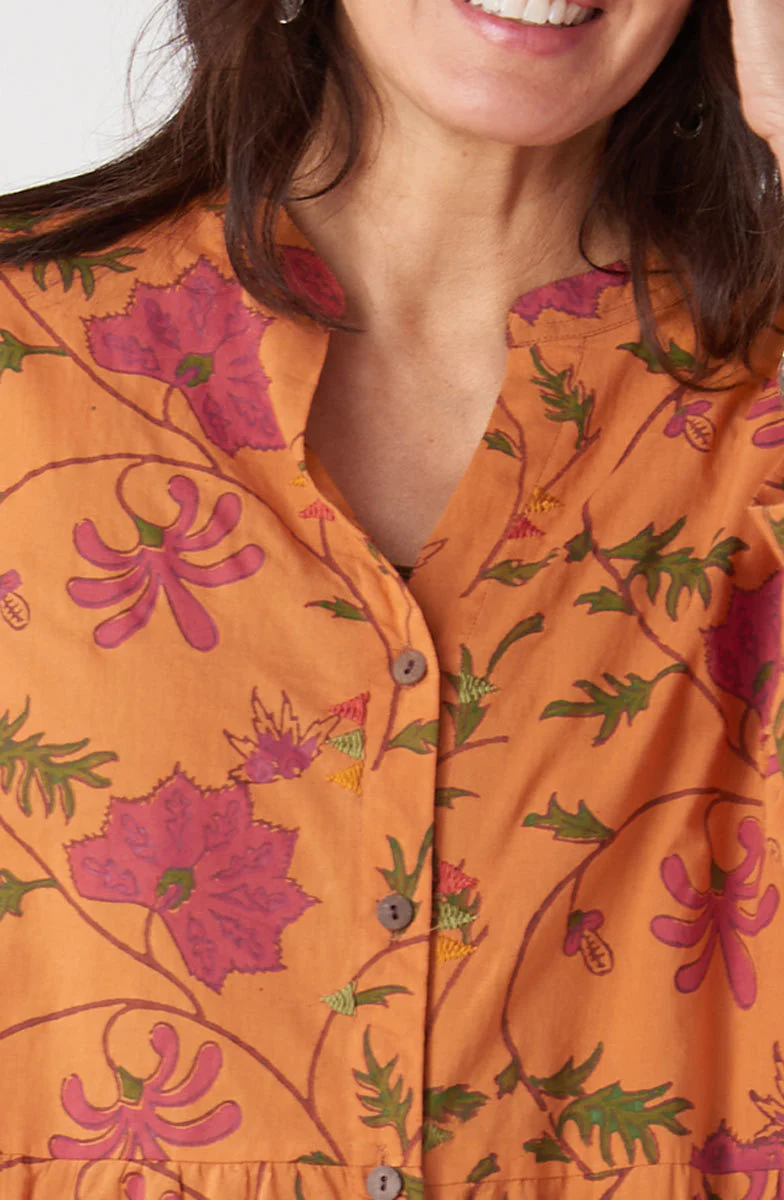 Lavasa Organic Cotton Tiered Shirt Dress - Honey/Multi - Image 3