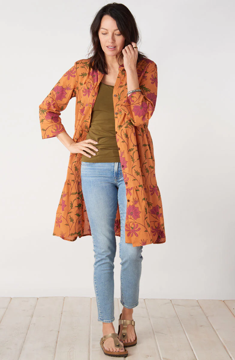 Lavasa Organic Cotton Tiered Shirt Dress - Honey/Multi - Image 4