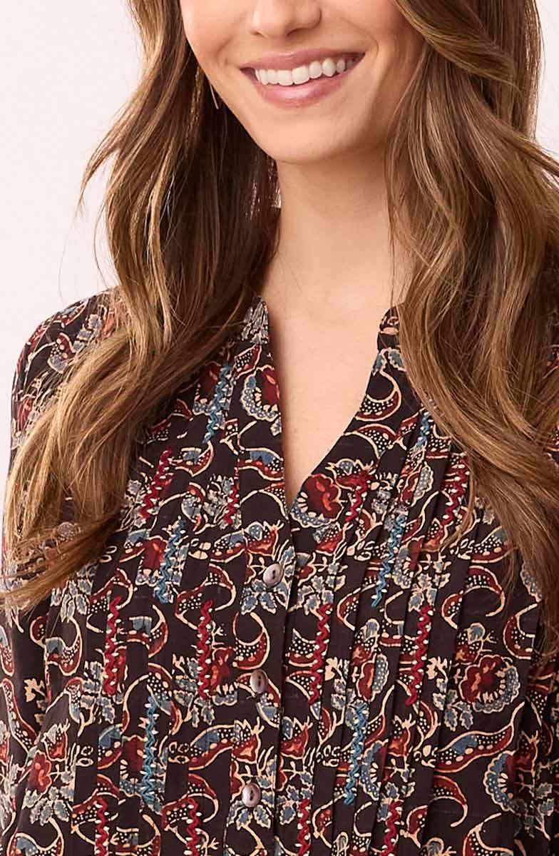 Anvita Long-Sleeve Pleated Midi Shirtdress - Black/Multi - Image 3