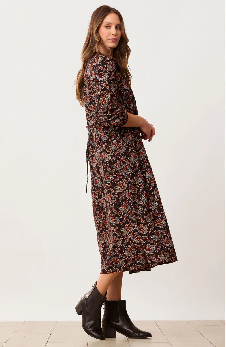 Anvita Long-Sleeve Pleated Midi Shirtdress - Black/Multi - Image 5