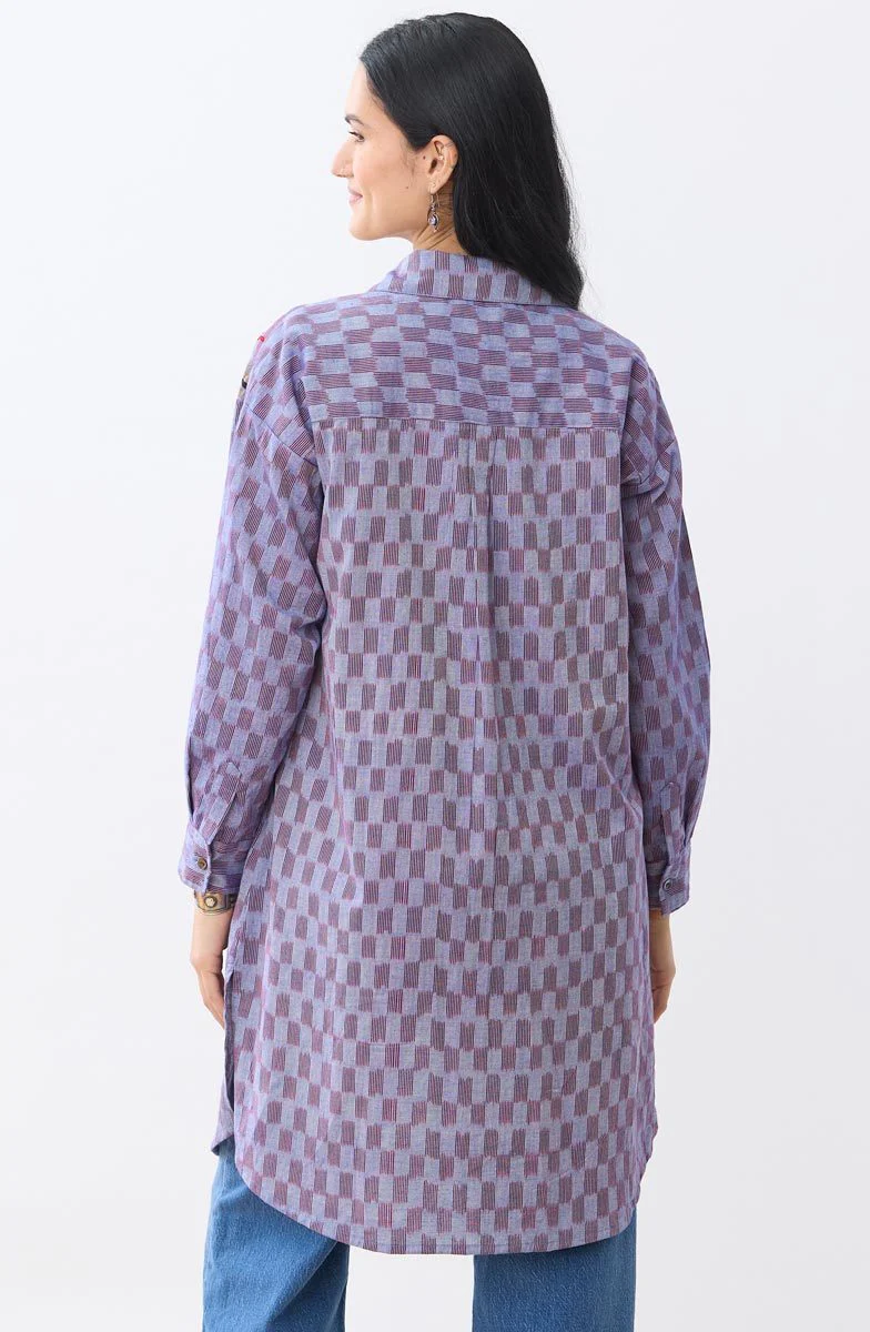 Long Savani Button-Down Shirt - Light periwinkle/Multi - Image 4
