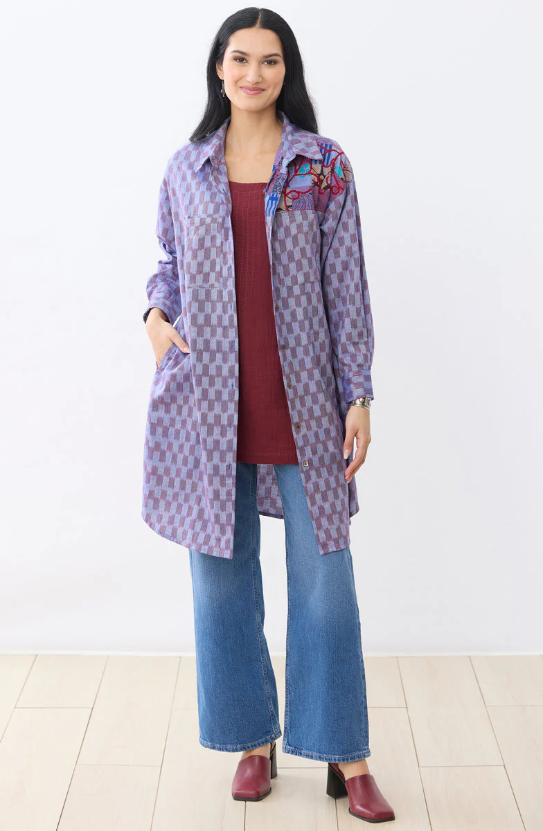 Long Savani Button-Down Shirt - Light periwinkle/Multi - Image 5