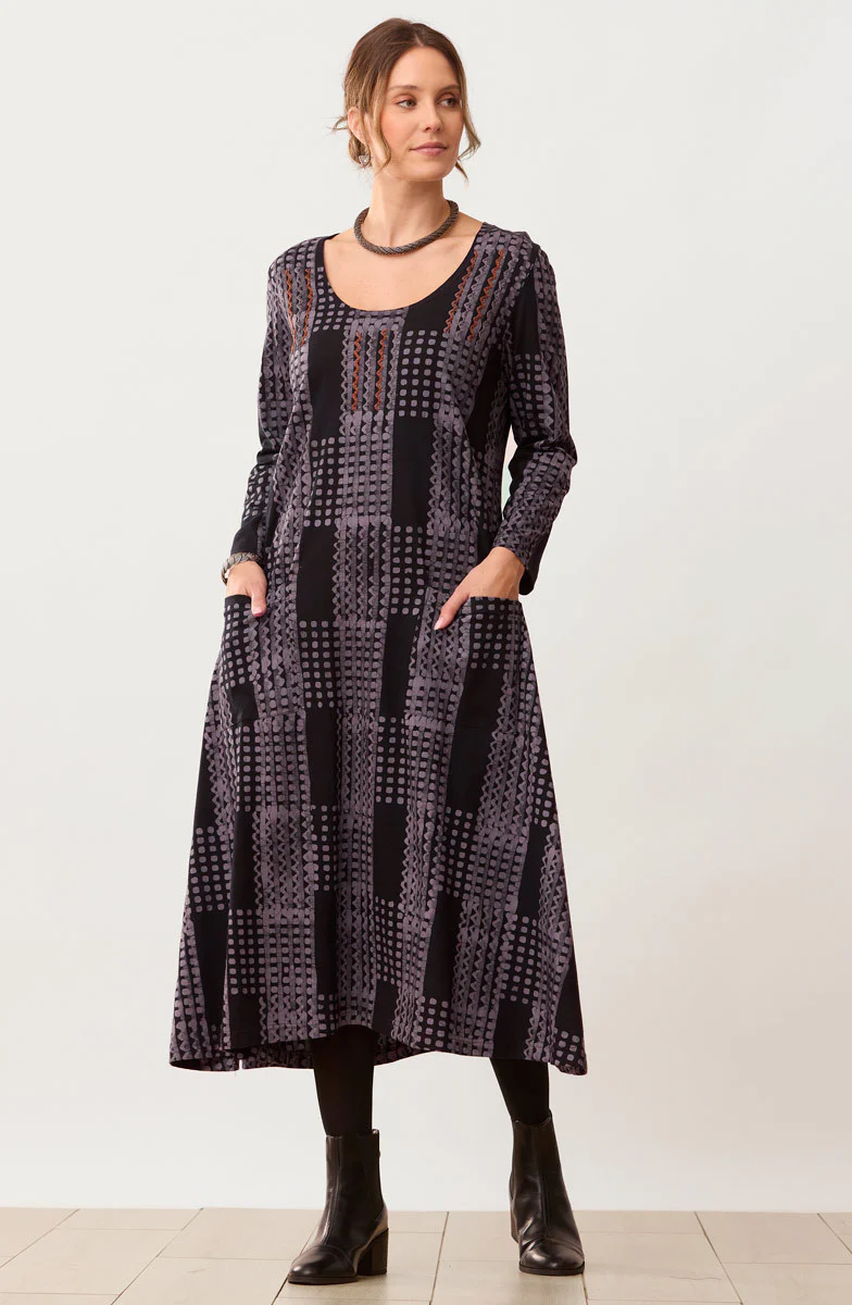 Supriya Jersey A-line Long-Sleeve Midi Dress - Black/Slate - Image 2
