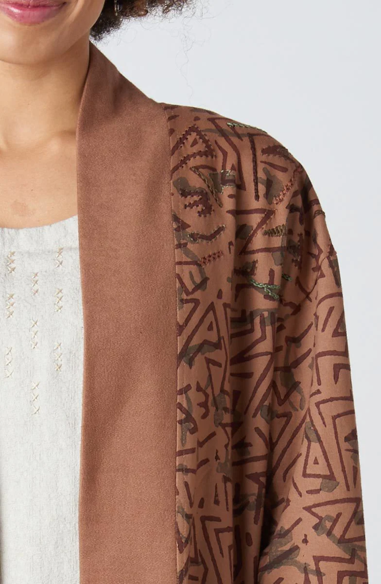 Mahoba Unstructured Shawl Collar French Terry Jacket - Mocha - Image 3
