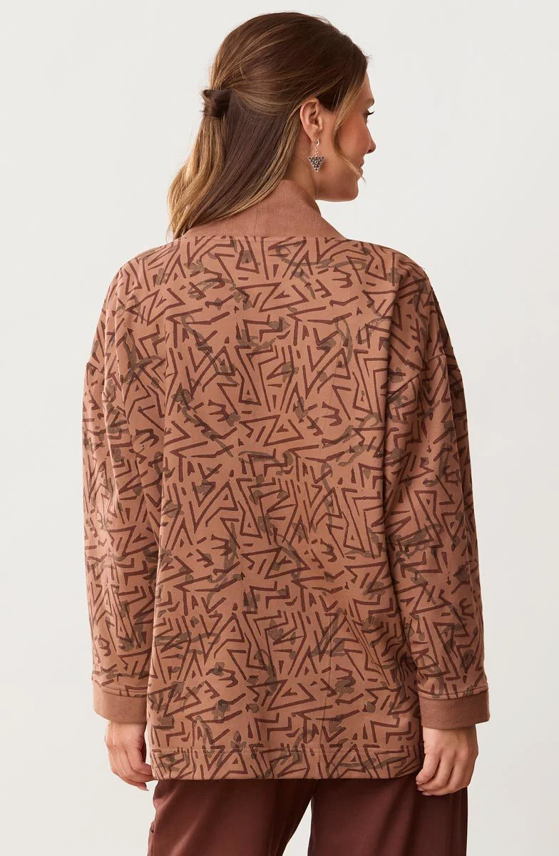 Mahoba Unstructured Shawl Collar French Terry Jacket - Mocha - Image 4