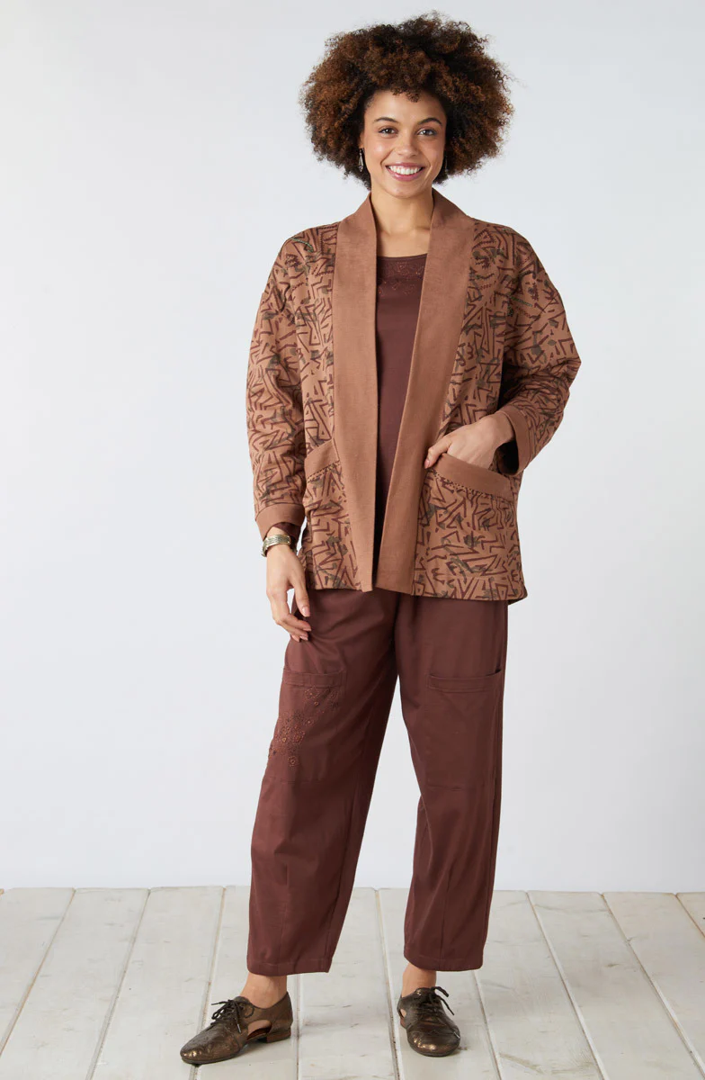 Mahoba Unstructured Shawl Collar French Terry Jacket - Mocha - Image 6