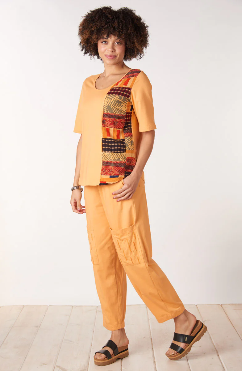 Maira Upcycled Patchwork Knit Tee - Mango Lassi/Chindi - Image 5