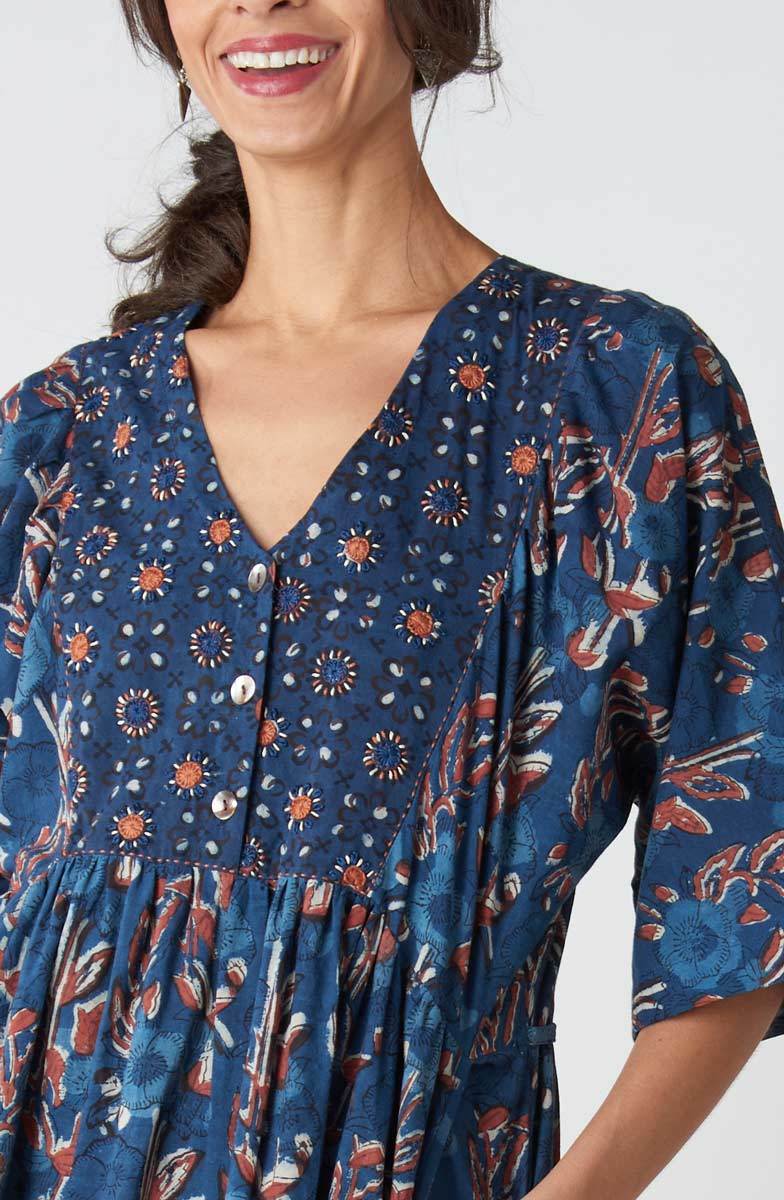 Malashri Mixed Print Midi Dress - Indigo/Multi - Image 3