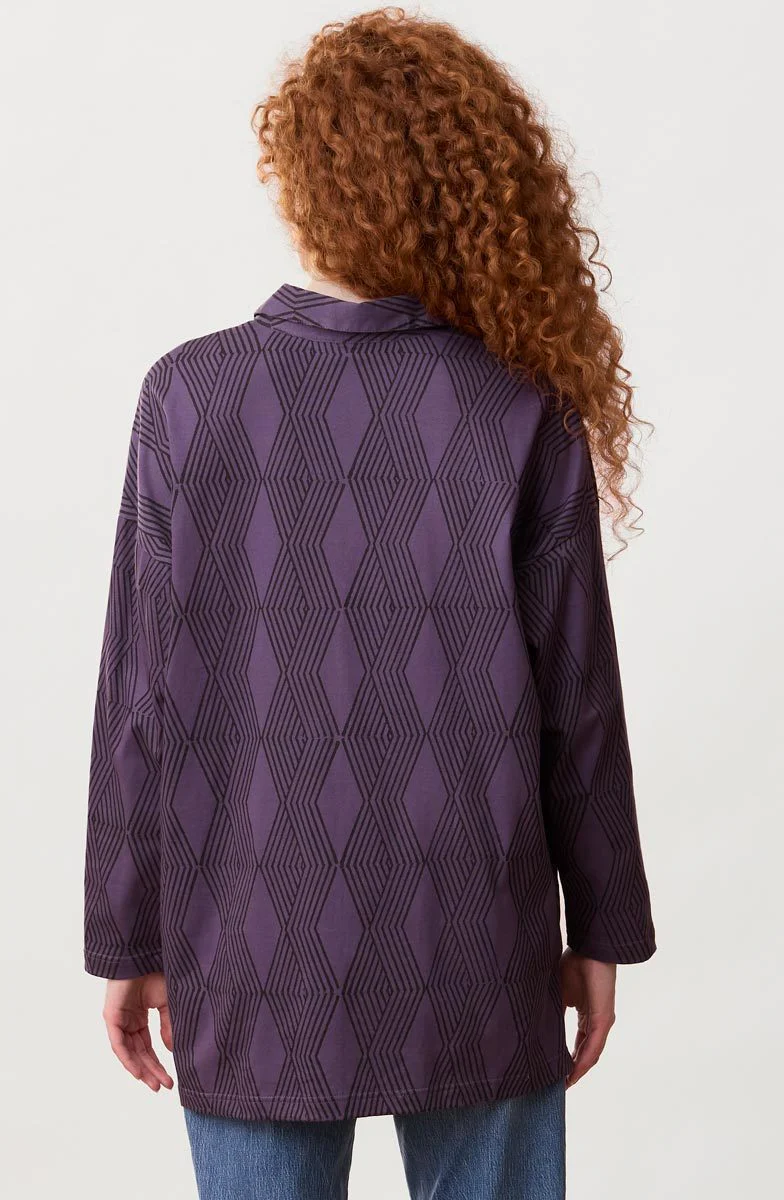 Malati Organic Cotton Jersey Oversized Collared Tunic - Aubergine - Image 4
