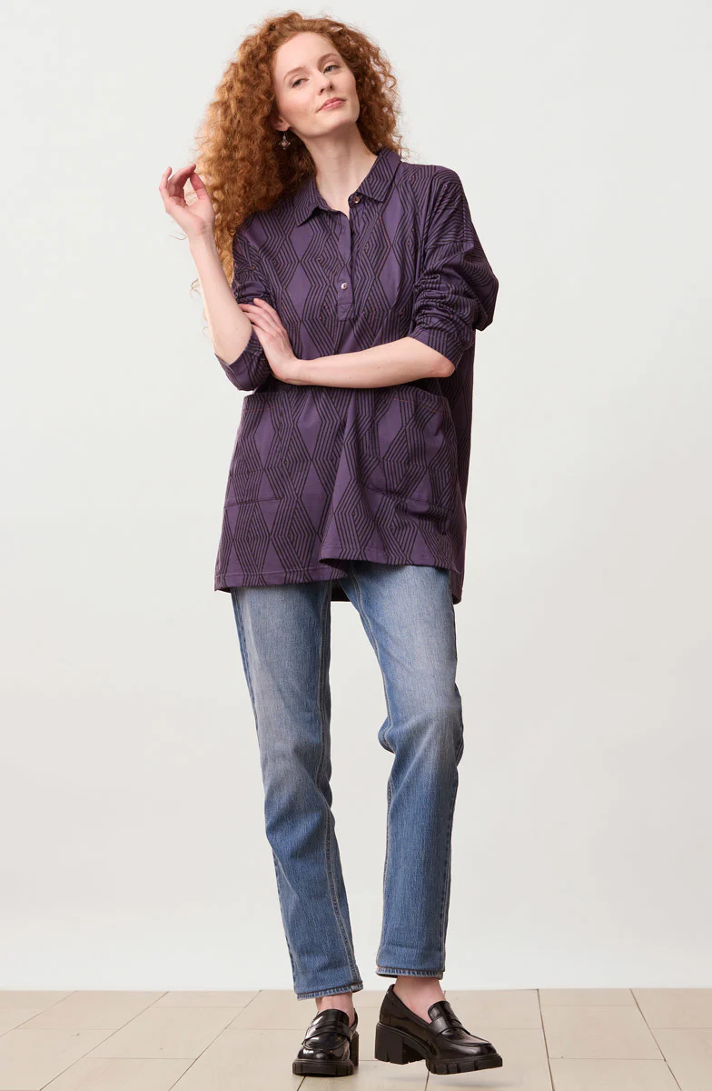 Malati Organic Cotton Jersey Oversized Collared Tunic - Aubergine - Image 5