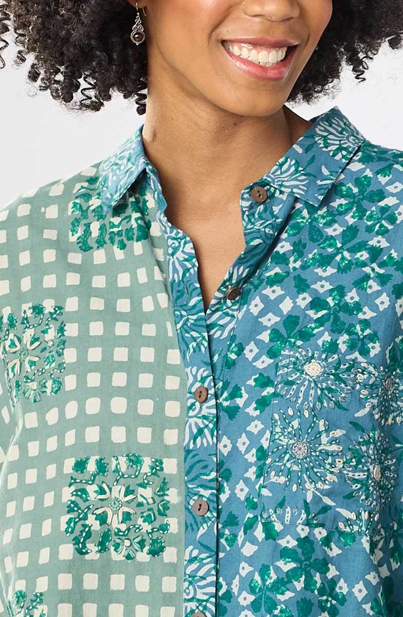 Mandvi Button-Down Oversized Shirt - Dusty teal/Multi - Image 3