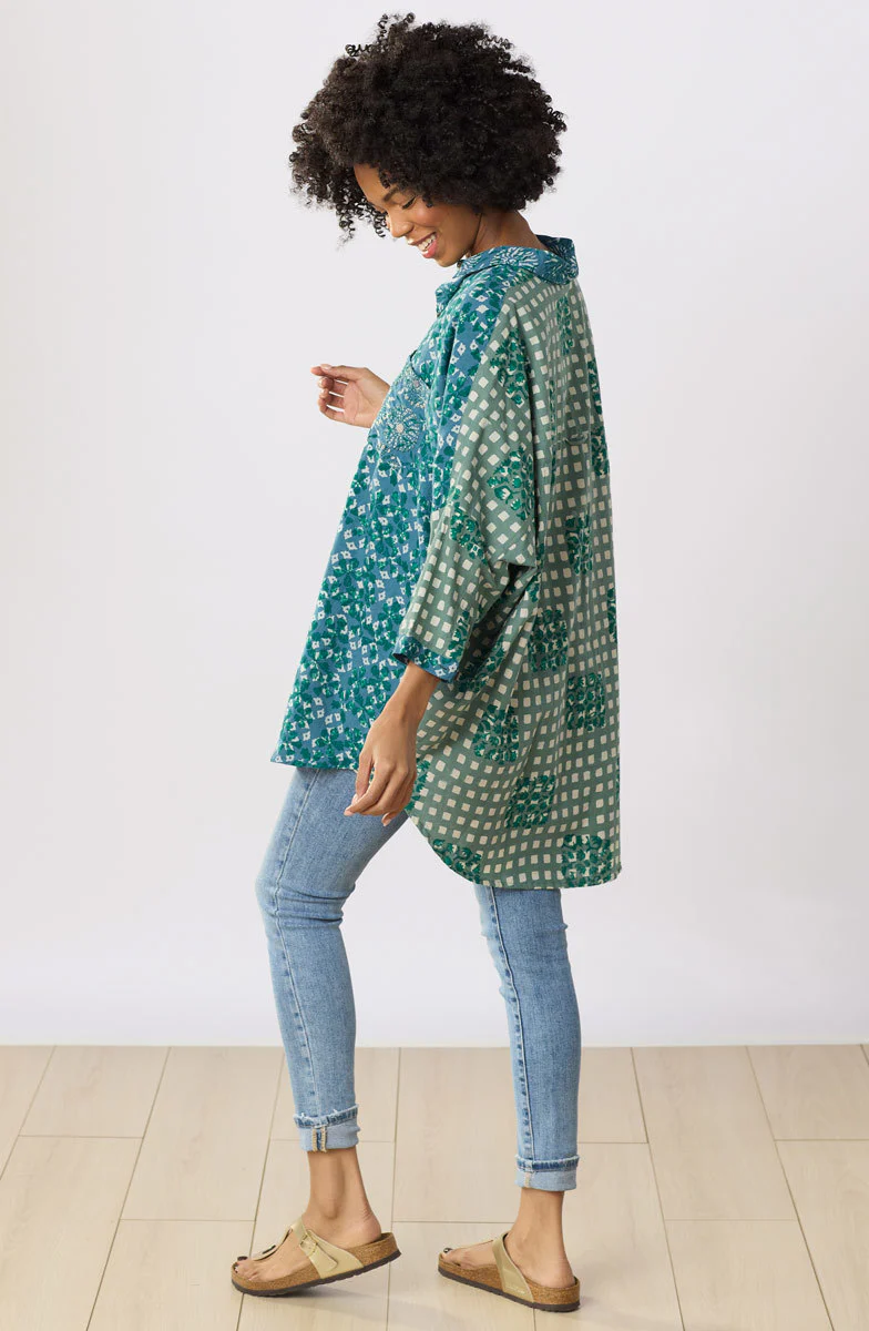 Mandvi Button-Down Oversized Shirt - Dusty teal/Multi - Image 4